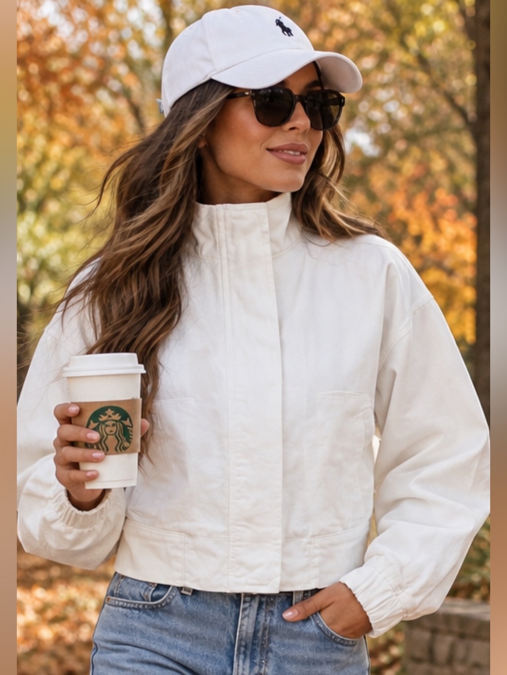 High Neck Denim loose Sleeve Zip Jacket in Off-White Size Medium oversized fit